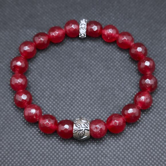 Ruby Red Quartz Bracelet Beaded Gemstone Artisan Made Stretch Tibetan Silver New - Picture 11 of 12